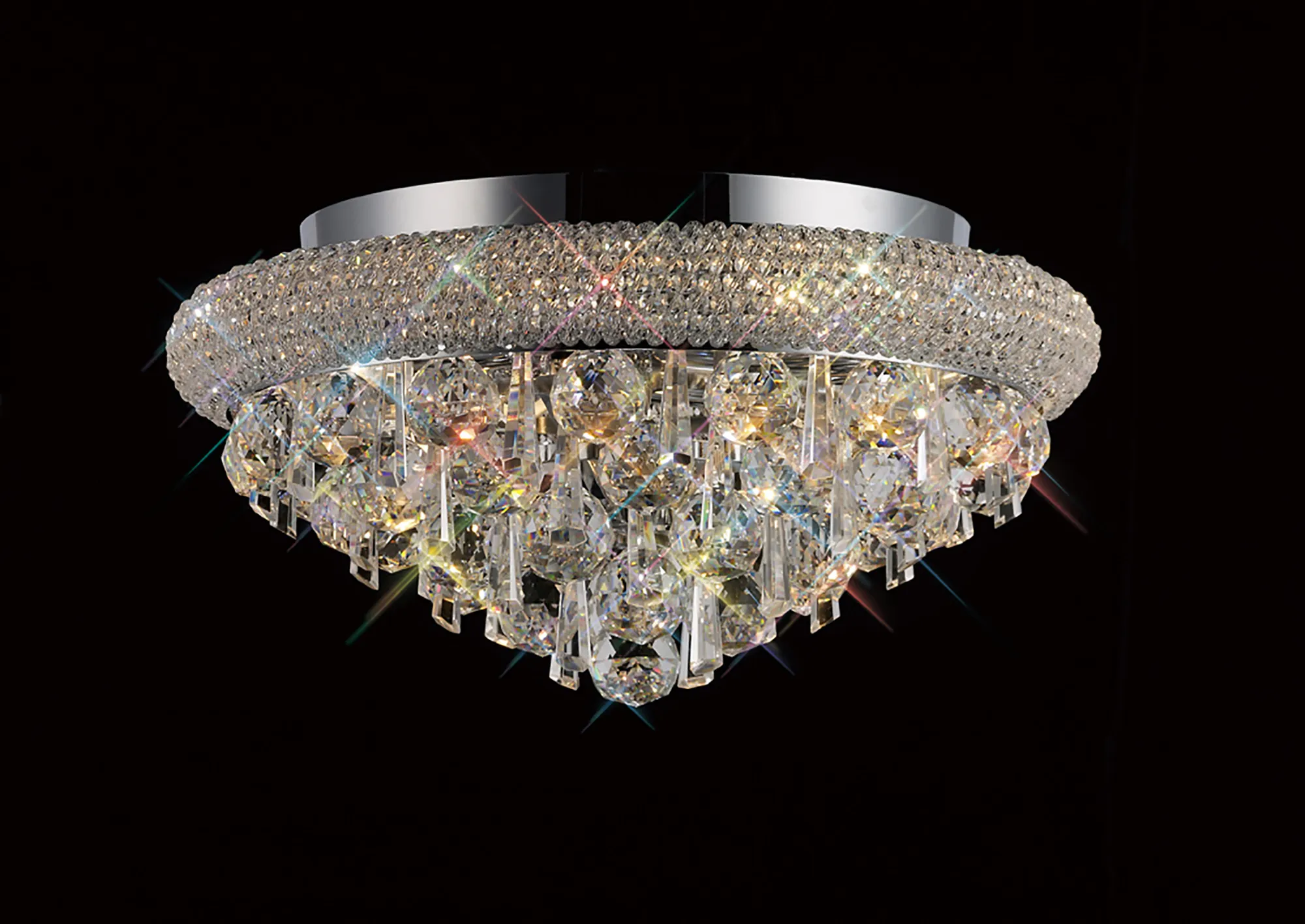 Alexandra Polished Chrome Crystal Ceiling Lights Diyas Flush Crystal Fittings